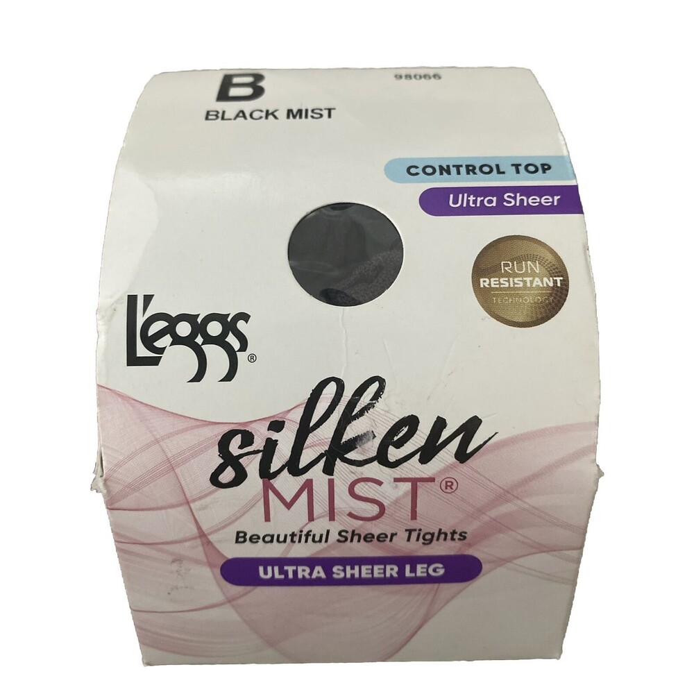 L'eggs Silken Mist Ultra Sheer Leg Control Top Pantyhose Size B Black